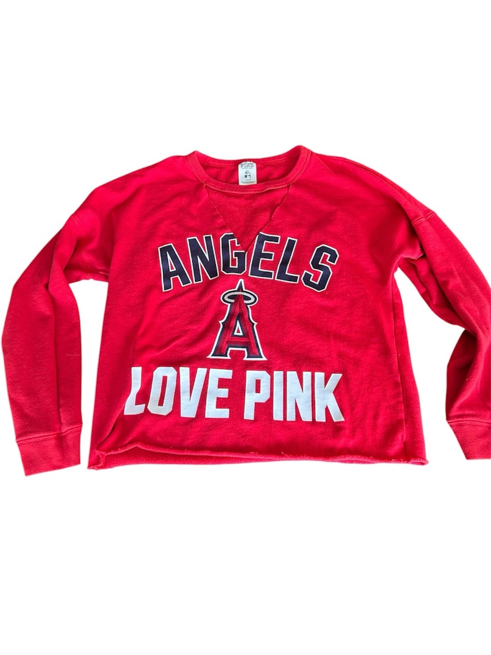 Pink Victoria’s Secret angels baseball collab mlb sweatshirt cut out red